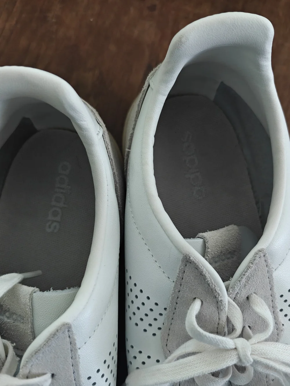 size 13 Adidas Men's Barreda Decode White and Gray Perforated Leather Sneakers